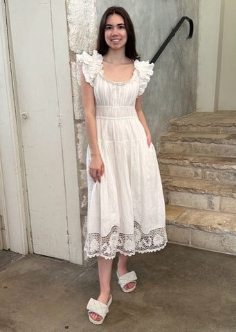 Leona Flutter Sleeve Dress in Ivory
