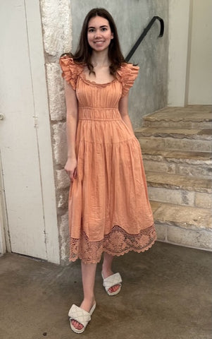 Leona Flutter Sleeve Dress in Azalea