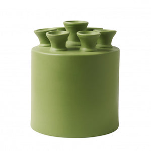Cylinder Porcelain Tulipiere Vase in Green