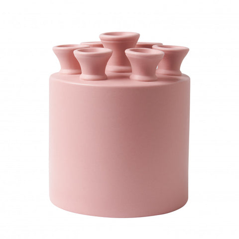 Cylinder Porcelain Tulipiere Vase in Matte Pink