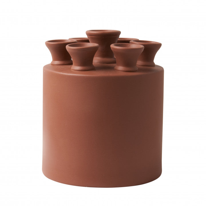 Cylinder Porcelain Tulipiere Vase in Matte Brown