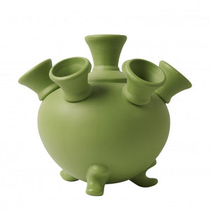 Footed Round Porcelain Tulipiere Vase in Green