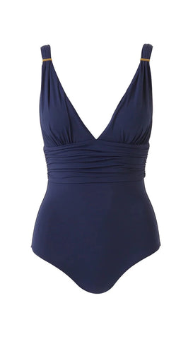 Panera Deep V One Piece Swimsuit in Navy
