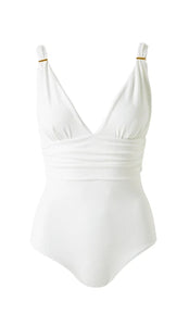 Panera Deep V One Piece Swimsuit in White