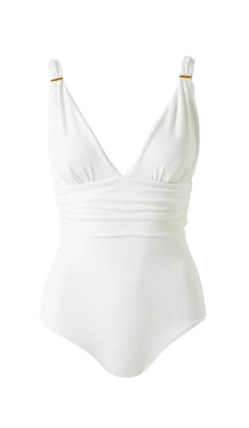 Panarea Deep V One Piece Swimsuit in White