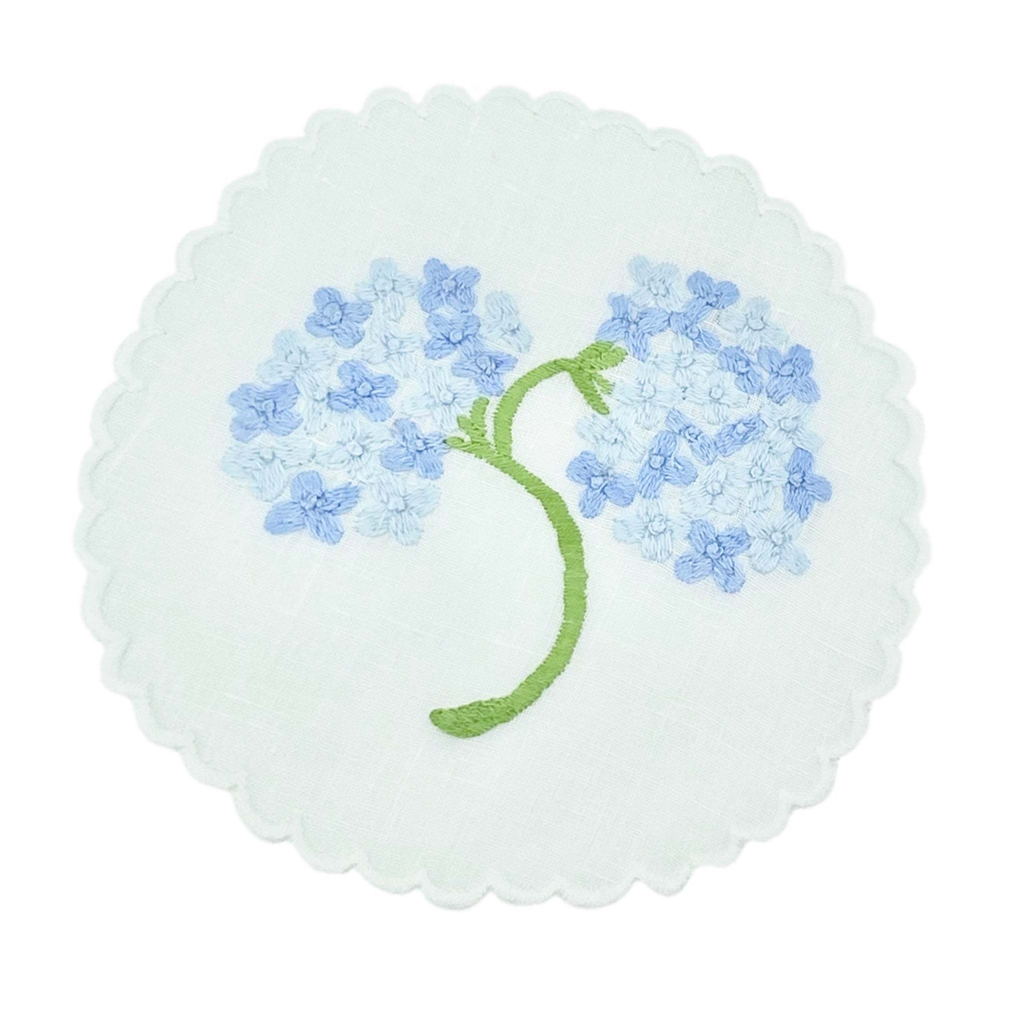 Embroidered Hydrangea Coaster Set in Blue