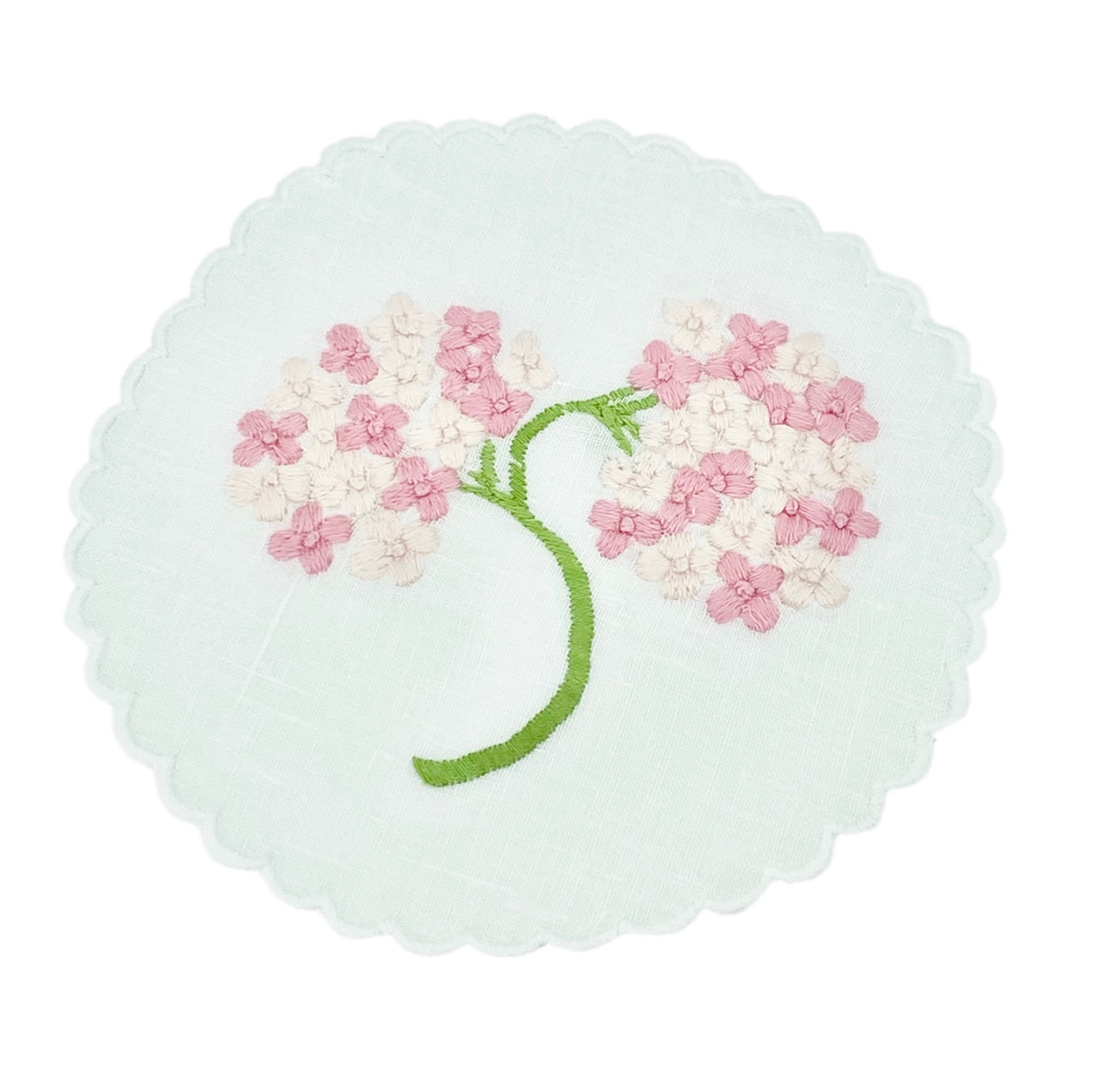 Embroidered Hydrangea Coaster Set in Pink