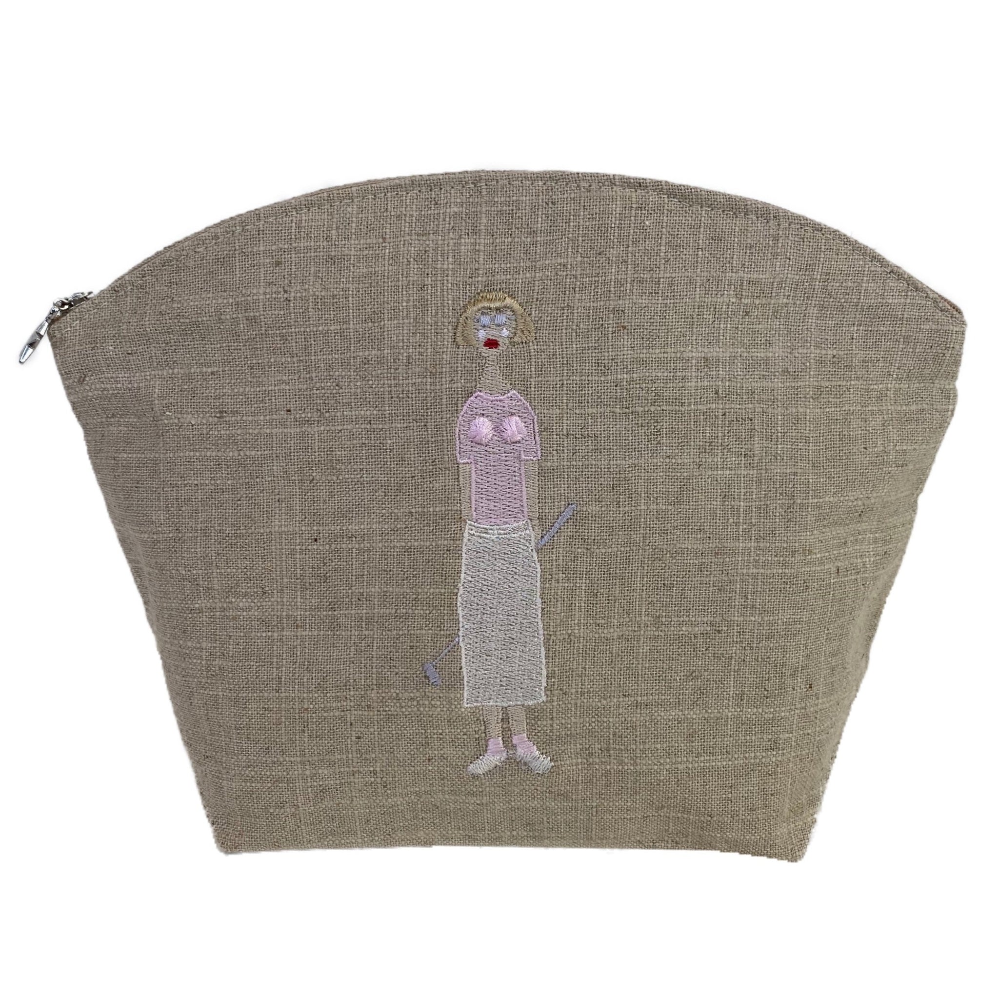 Golf Lady Natural Linen Cosmetic Bag in Pink