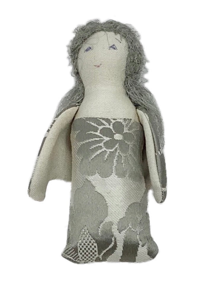 Handmade Jacquard Fabric Winged Angel in White + Gray