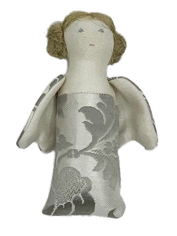 Handmade Jacquard Fabric Winged Angel in White + Gray