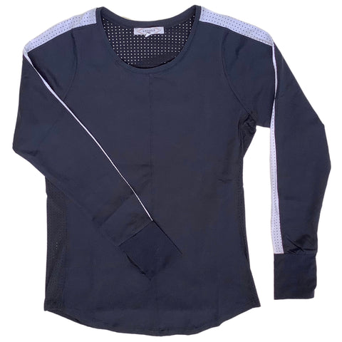 Long Sleeve Tee with Piping in Navy + White