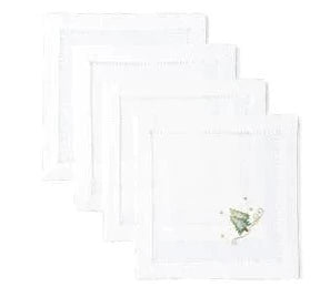 Winter Pine Trees Embroidered Cocktail Napkin Set