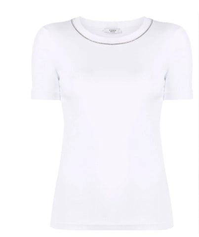 Stretch Microrib Jersey Short Sleeve T-Shirt in Pottery White