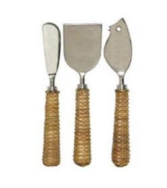 Rattan Wrapped Cheese Knife Set of 3