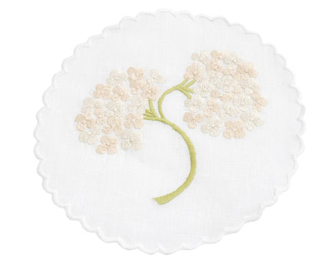 Embroidered Hydrangea Coaster Set in Ivory