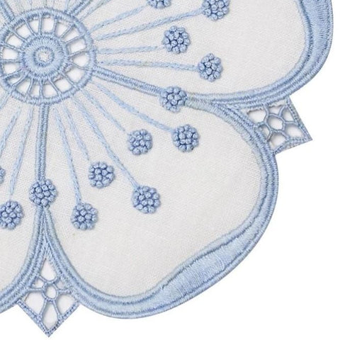 Embroidered Petal Coaster Set in Blue + White