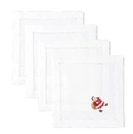 Set of 4 Embroidered Cocktail Napkins with Santa