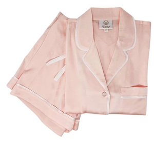 Birdie Satin Solid Short Pajama Set in Pink
