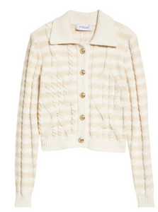 Daisy Wide Collar Cardigan in White + Natural