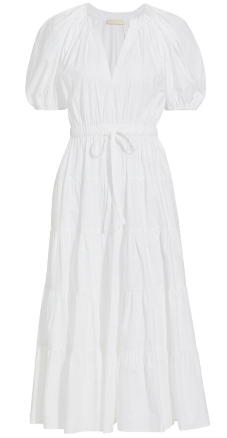 Olina Puff Sleeve Midi Dress in Blanc
