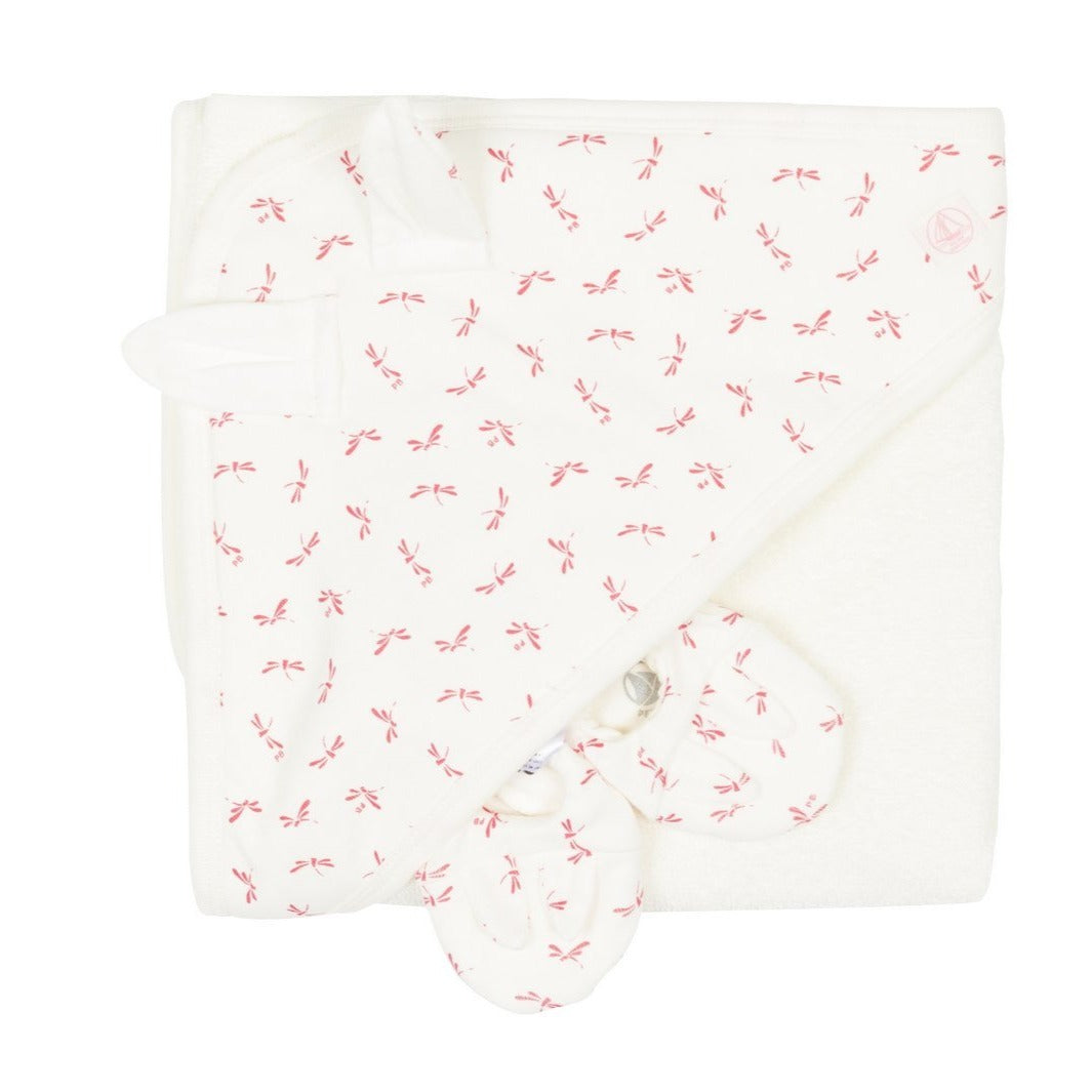 Fabas Towel + Booties Set in Pink + White