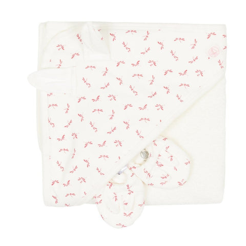 Fabas Towel + Booties Set in Pink + White