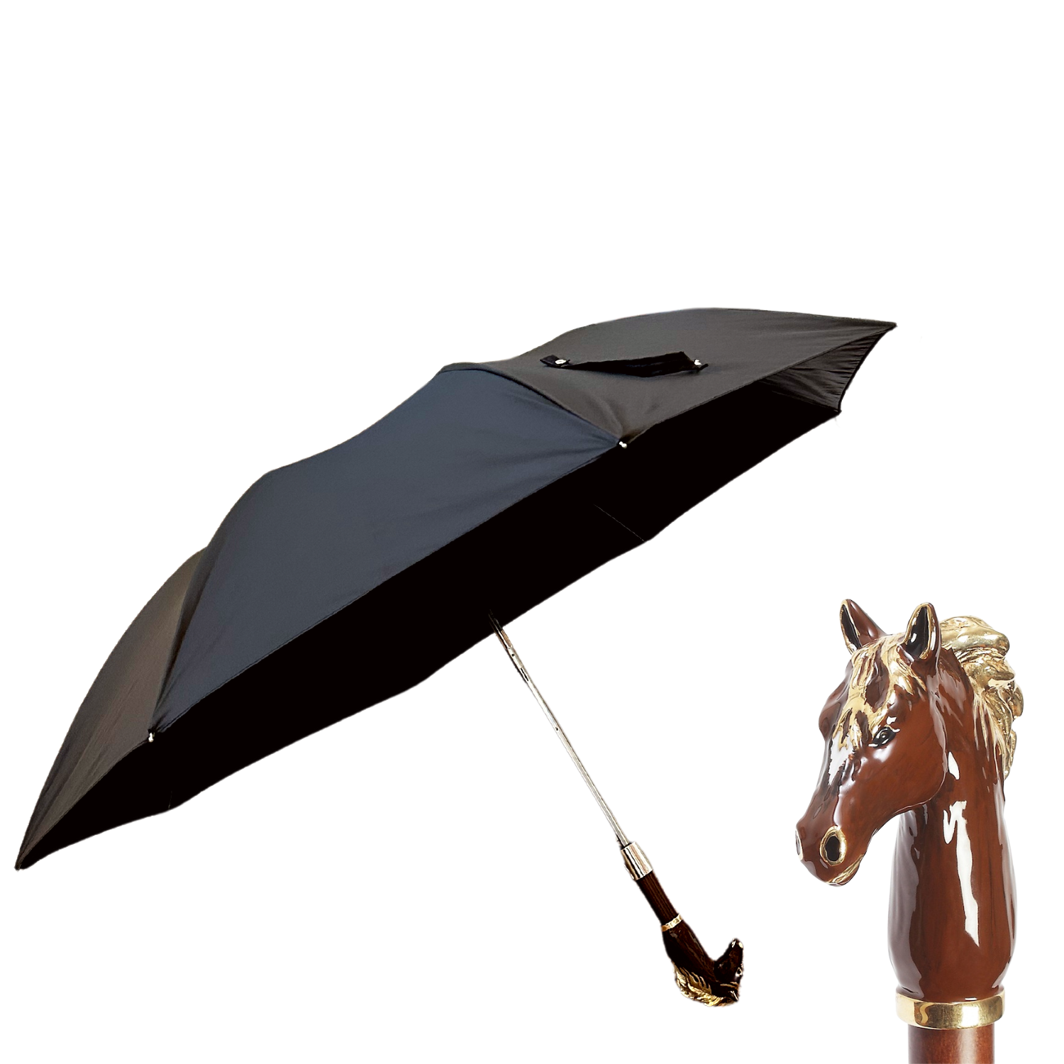 Horse Handled Short Umbrella in Espresso