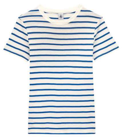 Striped Short Sleeve Crewneck Tee in Delft/White