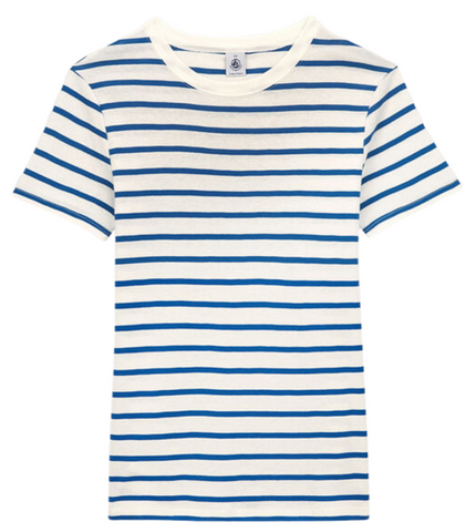 Short Sleeve Striped Crewneck Tee in Delft + White