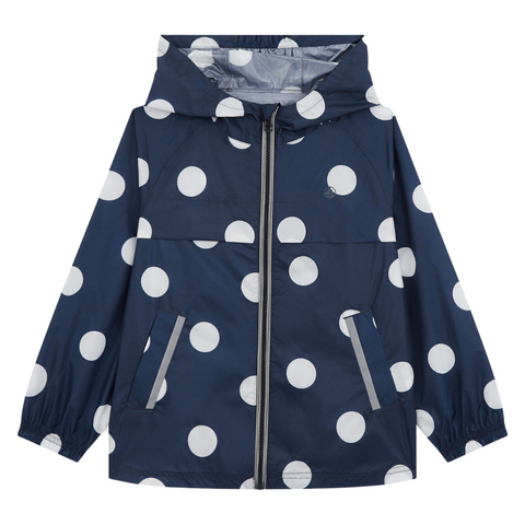 Children’s Polka Dot Hooded Rain Jacket in Navy + White