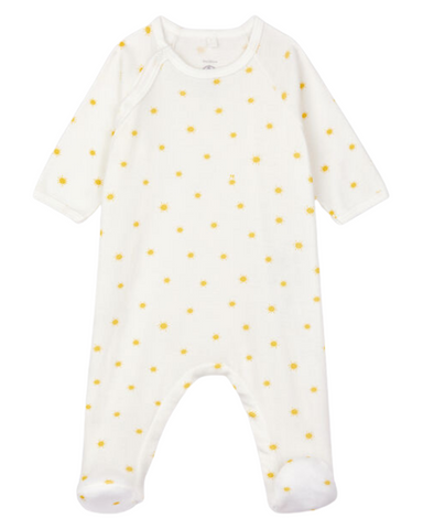 Little Suns Side Snap Footie in Yellow + White