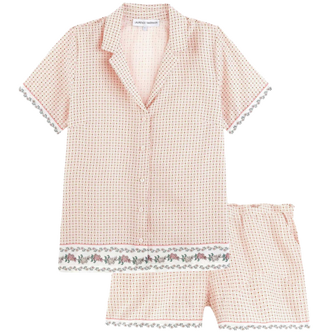 Bastide Printed Cotton Sateen Sleep Shirt + Pajama Shorts Set in Glimmer