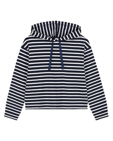 Long Sleeve Striped Mariner Hoodie in Navy/White