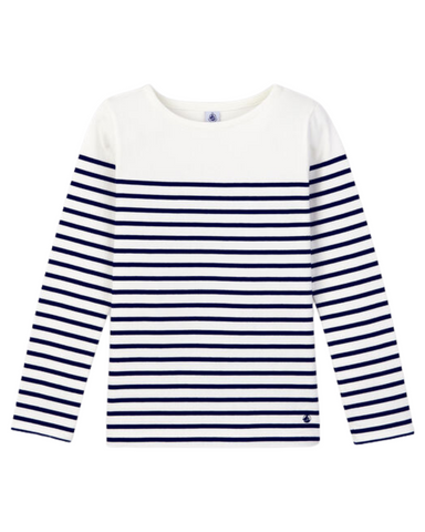 Long Sleeve Striped Mariner Top in White/Navy