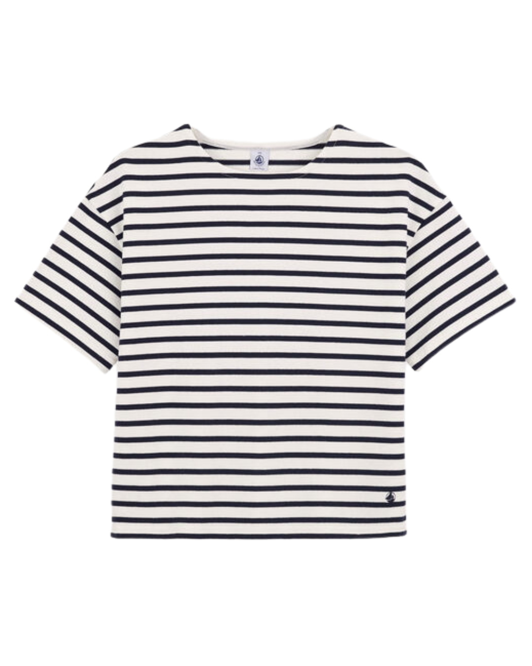 Short Sleeve Striped Mariner Top in White + Navy