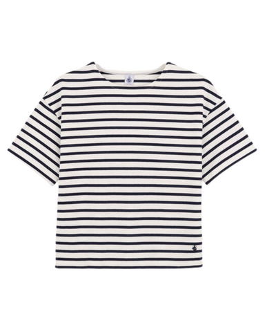 Short Sleeve Striped Mariner Top in White/Navy