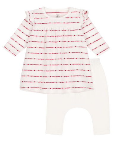 Je Taime Printed Long Sleeve Dress with Leggings in White + Red