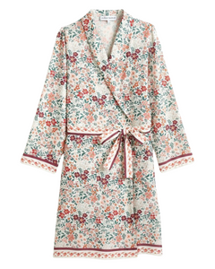 Mabon Cotton Satin Short Dressing Gown in Ecru