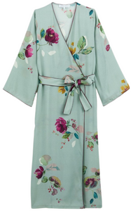 Eaux Satin Long Dressing Gown in Vert de Gris