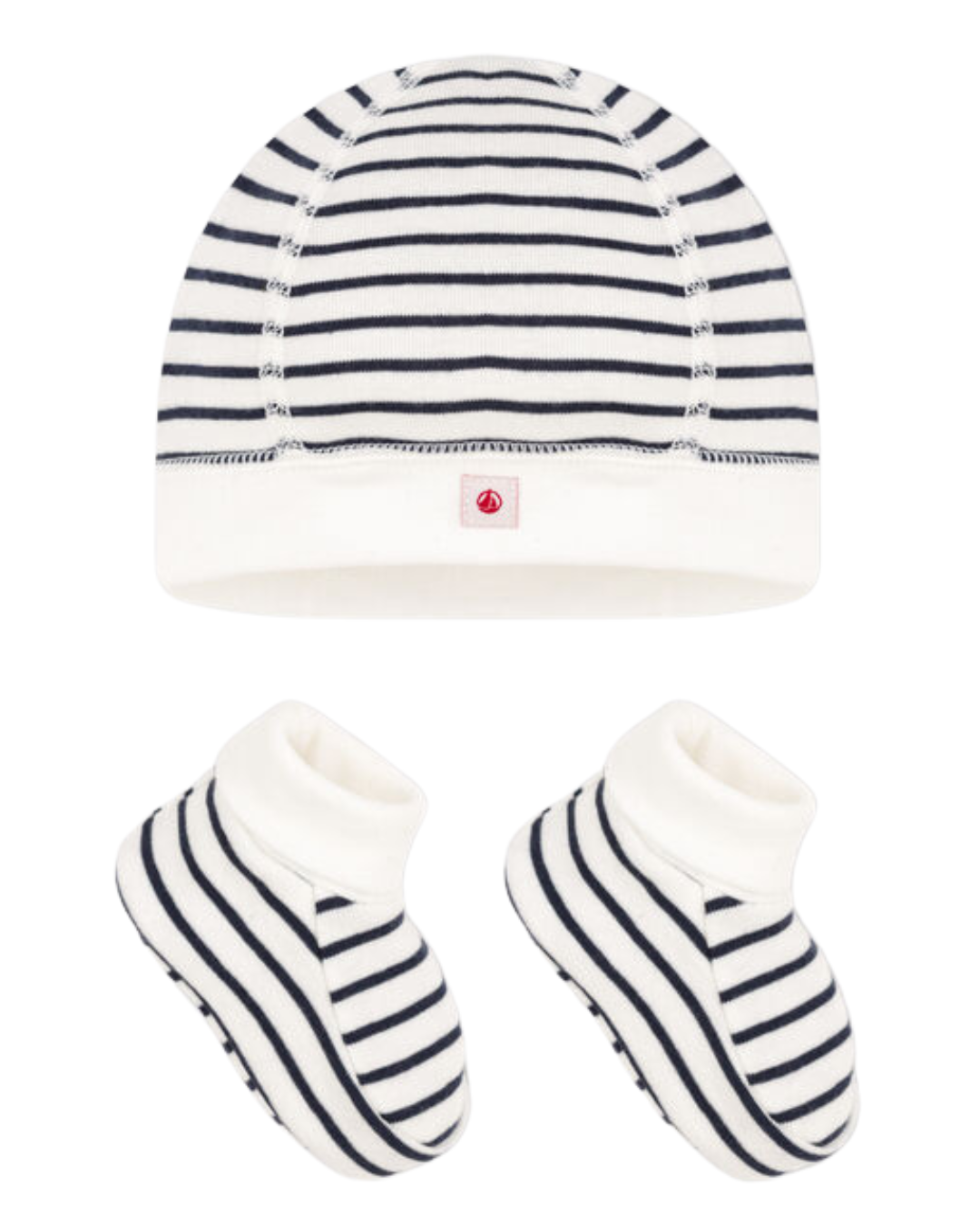 Striped Hat + Socks Gift Box Set in White/Navy