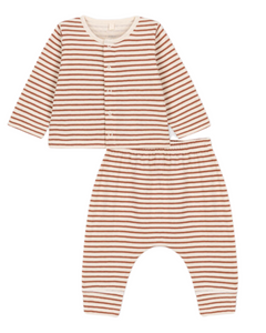 Striped Cardigan + Pants Set in Cream/Brown