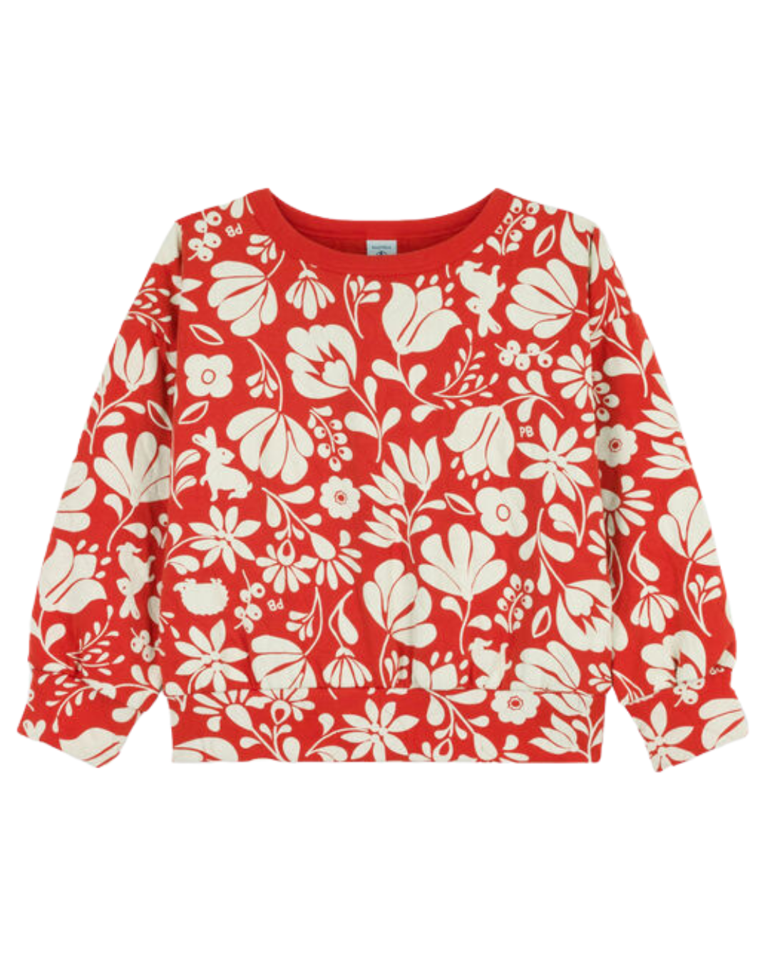 Printed Long Sleeve Sweatshirt in Red + Cream