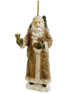 Carved Santa with Bell Ornament in Beige