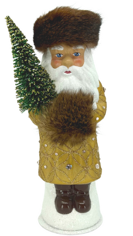 Santa in Fur Hat and Hand Muff with 24K Gold Leaf Crystalled Coat