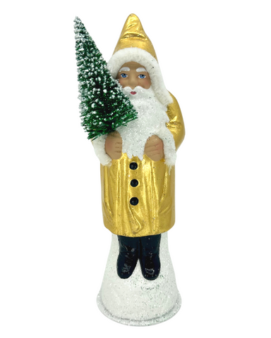 Hooded Santa in Fur Trimmed 24K Gold Leaf Coat