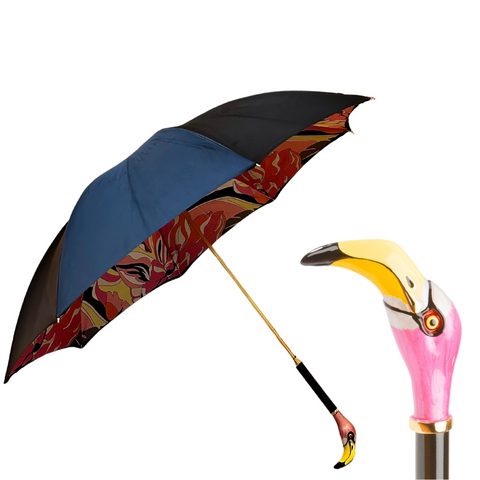 Flamingo Handled Long Umbrella in Black/Pucci