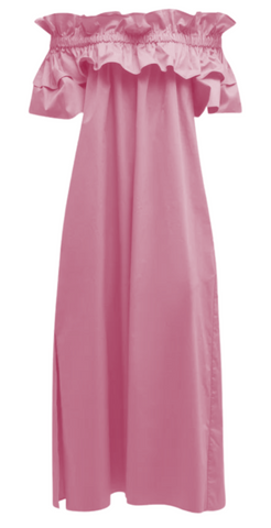 Off-the-Shoulder Ruffled Maxi Dress in Pink Floyd