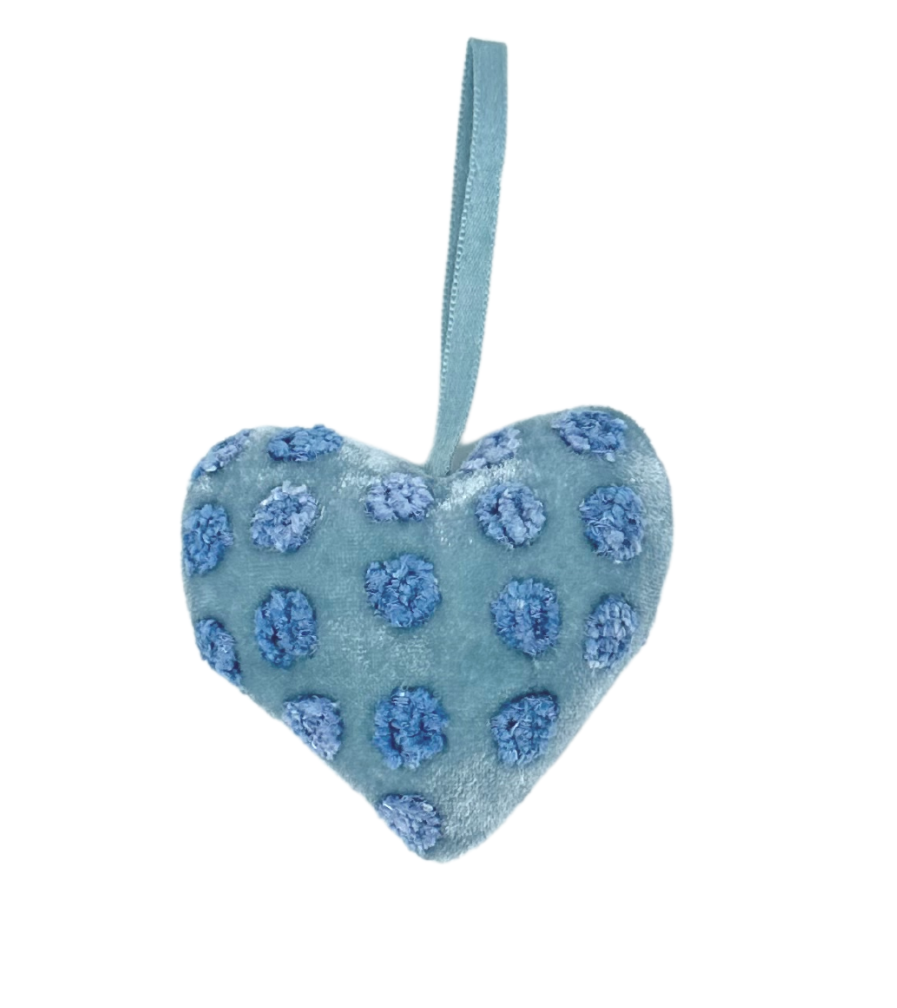 Dotty Silk Velvet Heart in Blue