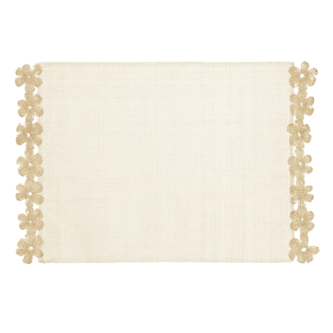 Placemat with Wool Flower Border in Cream