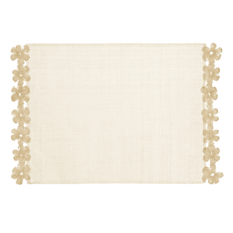 Placemat with Wool Flower Border in Cream